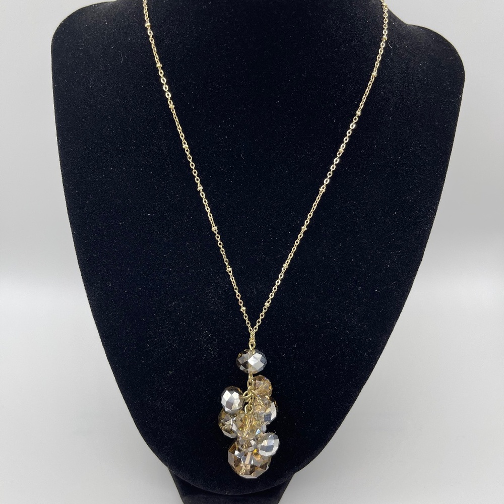Gold Tone Crystal Bead Cluster Necklace